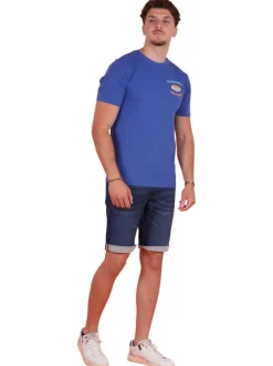 T-shirt en coton biologique bleu uni pourvu d'une coupe droite