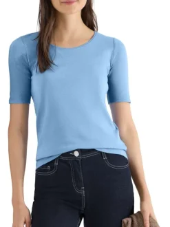 T-shirt en coton biologique bleu uni pourvu d'une coupe moulante
