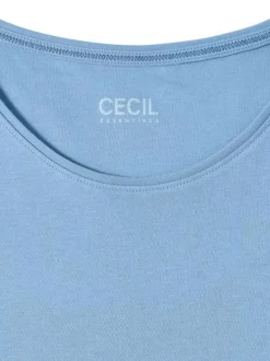 T-shirt en coton biologique bleu uni pourvu d'une coupe moulante