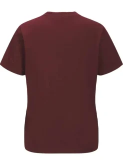 T-shirt en coton biologique bordeaux uni à coupe droite et col rond