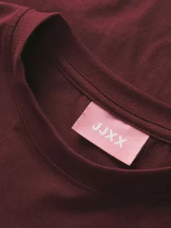 T-shirt en coton biologique bordeaux uni à coupe droite et col rond