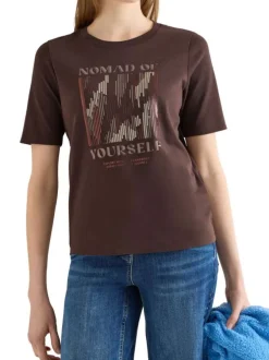 T-shirt en coton biologique chocolat uni pourvu d'un col rond