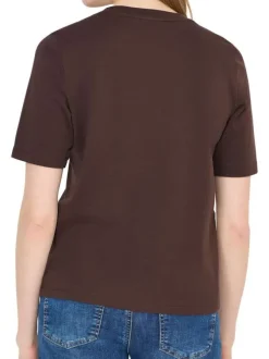 T-shirt en coton biologique chocolat uni pourvu d'un col rond
