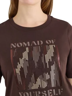T-shirt en coton biologique chocolat uni pourvu d'un col rond