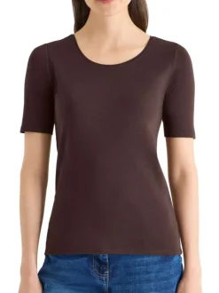 T-shirt en coton biologique chocolat uni pourvu d'une coupe moulante