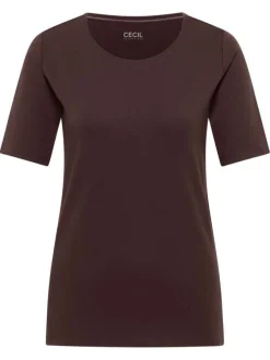 T-shirt en coton biologique chocolat uni pourvu d'une coupe moulante