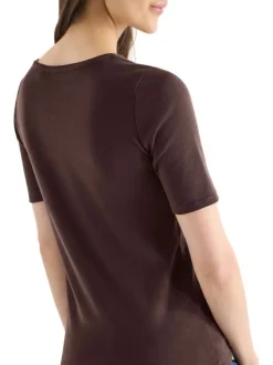 T-shirt en coton biologique chocolat uni pourvu d'une coupe moulante