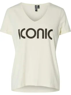 T-shirt en coton biologique écru avec un col v et des manches courtes