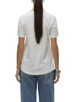 T-shirt en coton biologique écru uni avec un col rond et une poche à pois