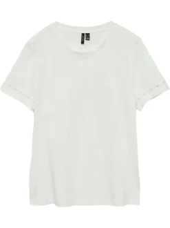 T-shirt en coton biologique écru uni à coupe droite, col rond et manches courtes
