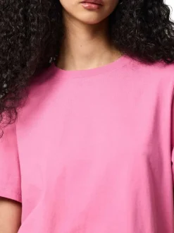 T-shirt en coton biologique fuchsia uni avec une coupe droite