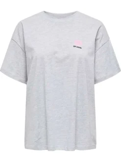 T-shirt en coton biologique gris imprimé avec une coupe droite à col rond