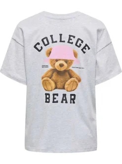 T-shirt en coton biologique gris imprimé avec une coupe droite à col rond