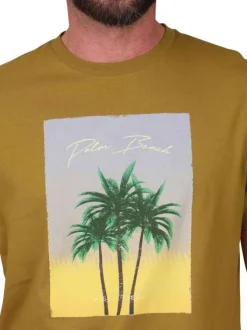 T-shirt en coton biologique jaune à coupe droite pourvu d'un col rond