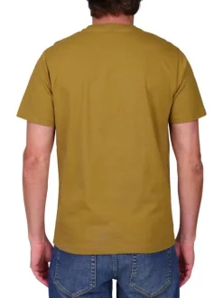 T-shirt en coton biologique jaune à coupe droite pourvu d'un col rond