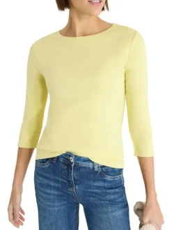 T-shirt en coton biologique jaune uni pourvu d'une coupe moulante