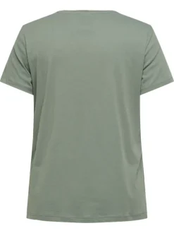 T-shirt en coton biologique kaki avec un imprimé et une coupe ajustée