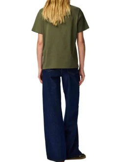 T-shirt en coton biologique kaki uni avec une coupe droite