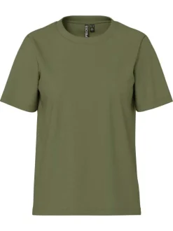 T-shirt en coton biologique kaki uni avec une coupe droite