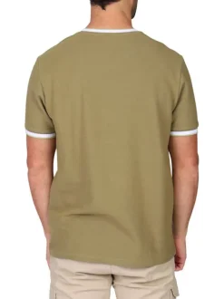 T-shirt en coton biologique kaki uni avec une coupe droite et un col rond