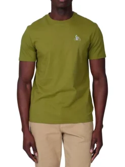 T-shirt en coton biologique kaki uni avec une coupe droite et un col rond