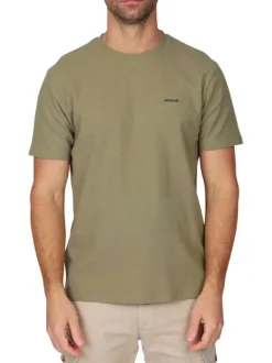 T-shirt en coton biologique kaki uni avec une coupe droite et un col rond