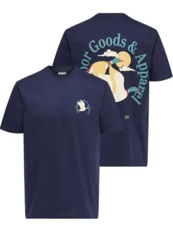 T-shirt en coton biologique marine à imprimé avec une coupe droite