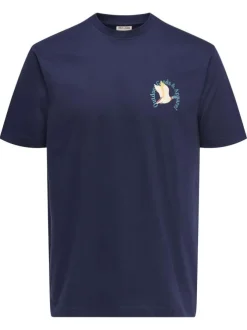 T-shirt en coton biologique marine à imprimé avec une coupe droite