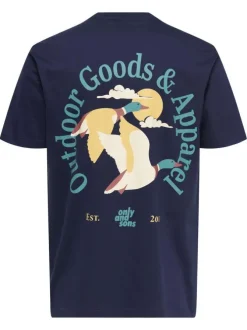 T-shirt en coton biologique marine à imprimé avec une coupe droite