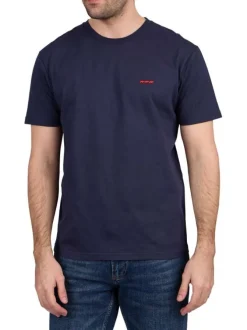 T-shirt en coton biologique marine uni avec logo iconique à l'avant