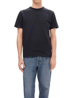 T-shirt en coton biologique marine uni avec une coupe droite
