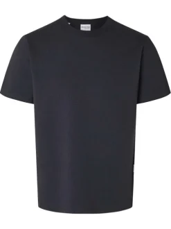 T-shirt en coton biologique marine uni avec une coupe droite
