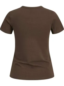 T-shirt en coton biologique marron uni à coupe droite et col rond en bord-côte