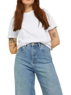 T-shirt en coton biologique mélangé blanc uni avec col rond et coupe regular fit