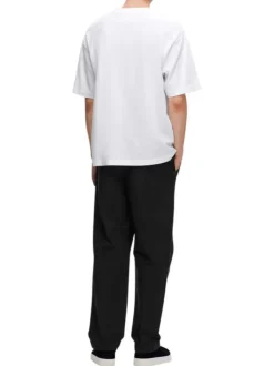 T-shirt en coton biologique mélangé blanc uni à coupe droite et col rond
