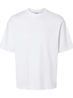 T-shirt en coton biologique mélangé blanc uni à coupe droite et col rond
