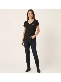 T-shirt en coton biologique noir avec un coeur motif léopard sur la poitrine