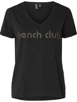 T-shirt en coton biologique noir avec un col v et des manches courtes