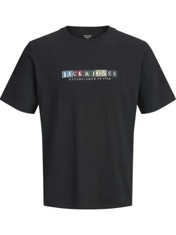 T-shirt en coton biologique noir à coupe droite pourvu de manches courtes
