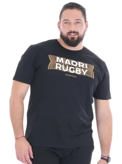 T-shirt en coton biologique noir imprimé avec une coupe droite et un col rond