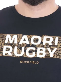 T-shirt en coton biologique noir imprimé avec une coupe droite et un col rond