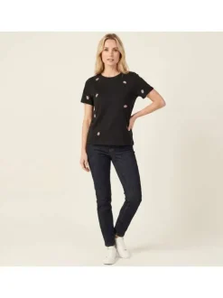 T-shirt en coton biologique noir uni avec une coupe ajustée et un col rond