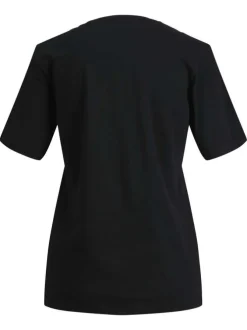 T-shirt en coton biologique noir uni à coupe droite et col rond