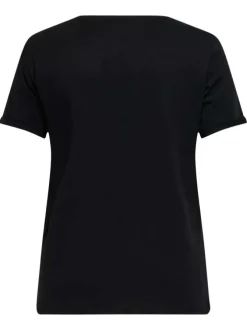 T-shirt en coton biologique noir uni pourvu d'un coeur imprimé sur la poitrine