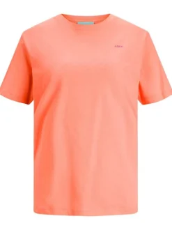 T-shirt en coton biologique orange avec un col rond et une coupe regular fit
