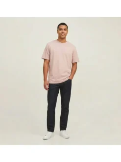 T-shirt en coton biologique rose imprimé à coupe droite pourvu d'un col rond