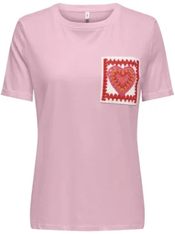 T-shirt en coton biologique rose uni avec des manches courtes