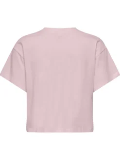 T-shirt en coton biologique rose uni pourvu de broderies coquillages