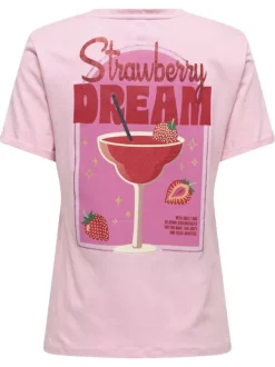 T-shirt en coton biologique rose uni pourvu de manches courtes