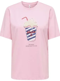 T-shirt en coton biologique rose uni pourvu d'une coupe droite
